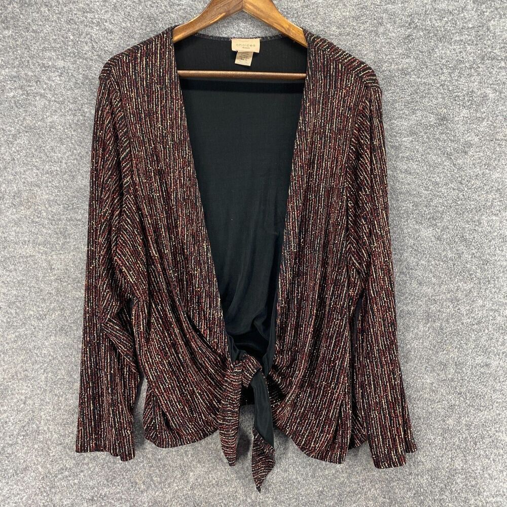 Choices Top Women 2X Plus Brown Open Front Tie Up Long Sleeve Casual Comfort